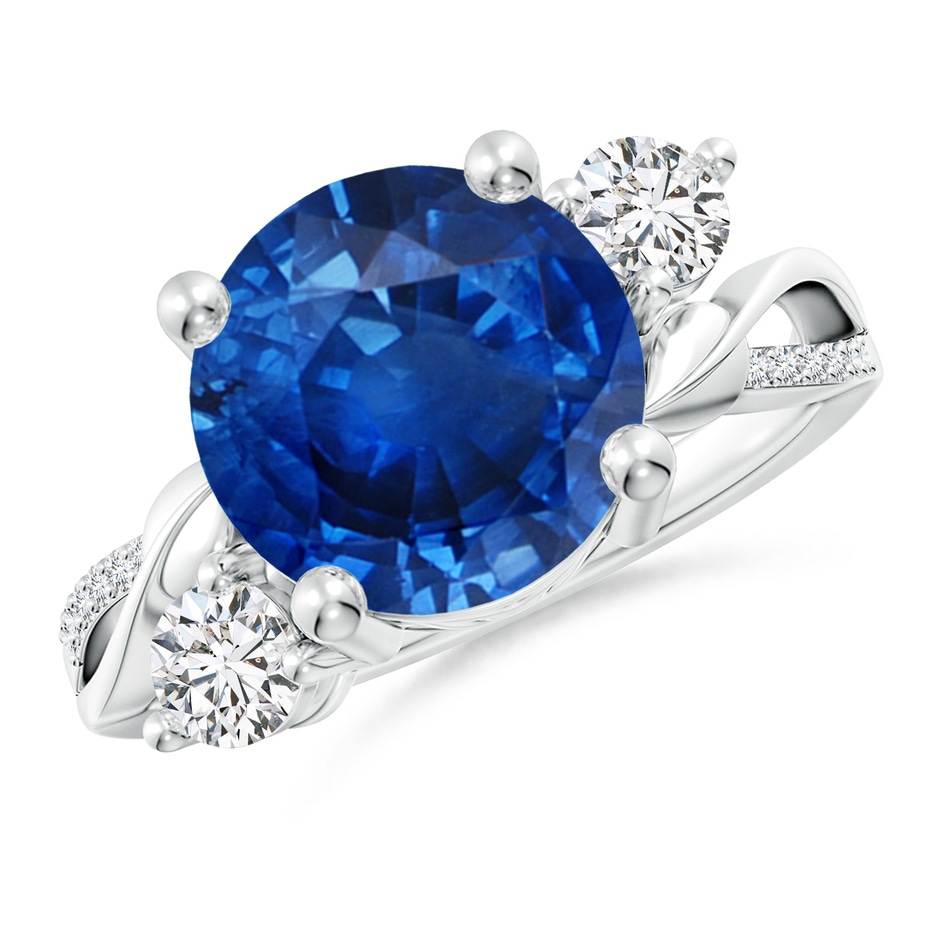 10mm AAA Sapphire and Diamond Twisted Vine Ring in White Gold 
