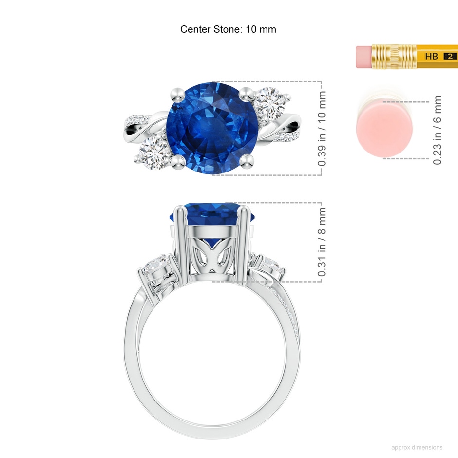 10mm AAA Sapphire and Diamond Twisted Vine Ring in White Gold ruler