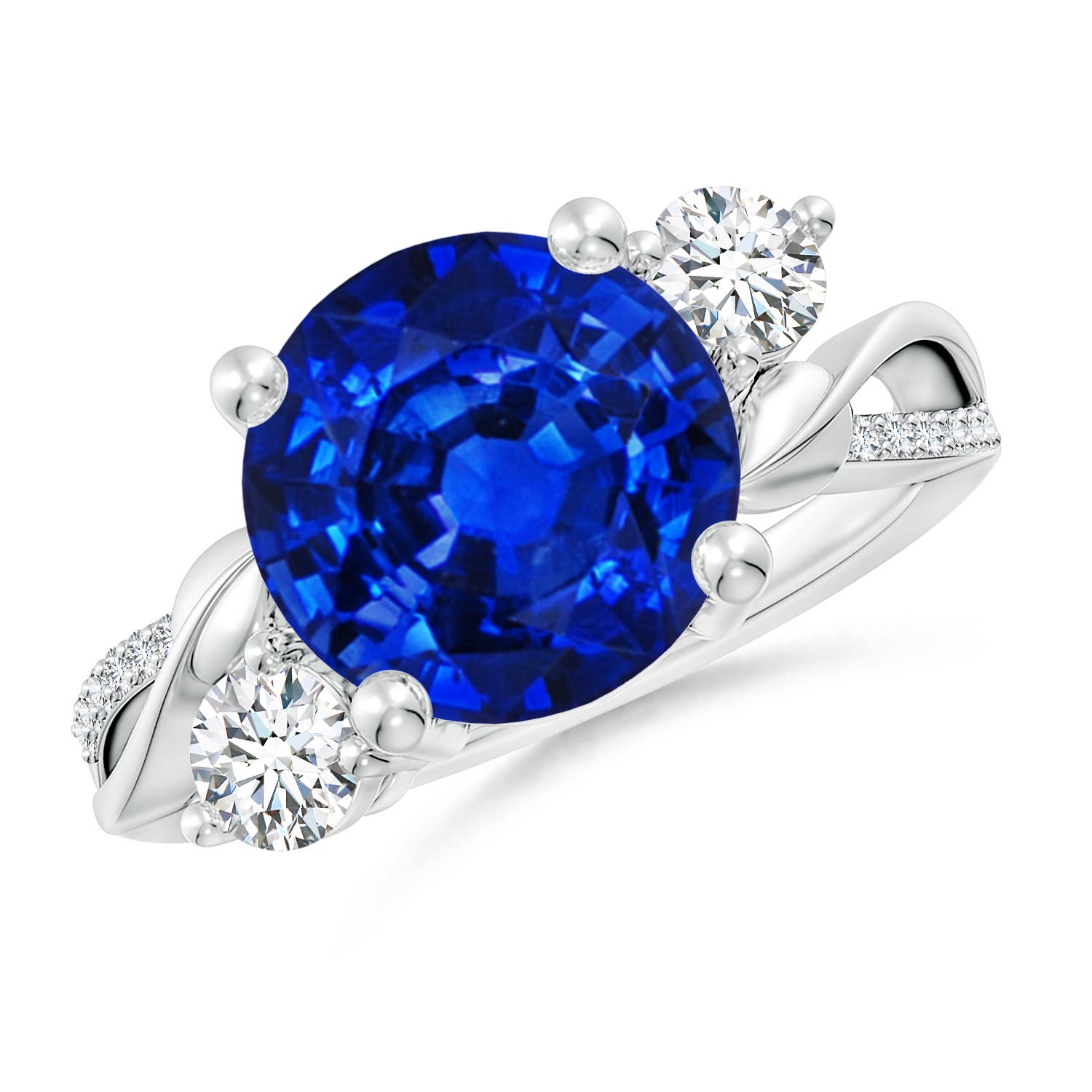Angara 5.04 CTW Sapphire and Diamond Twisted Vine Engagement Ring in 18K White Gold