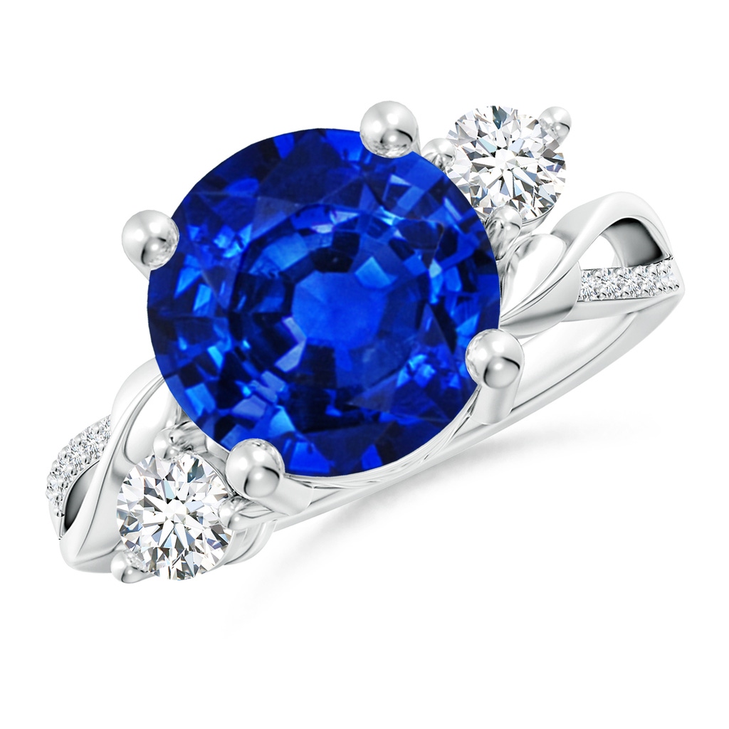10mm AAAA Sapphire and Diamond Twisted Vine Ring in P950 Platinum