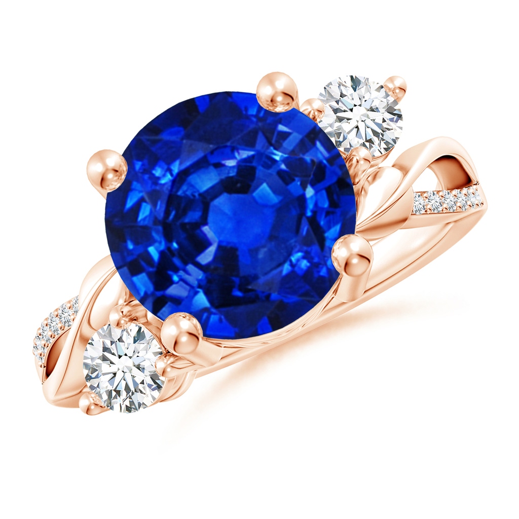 10mm AAAA Sapphire and Diamond Twisted Vine Ring in Rose Gold