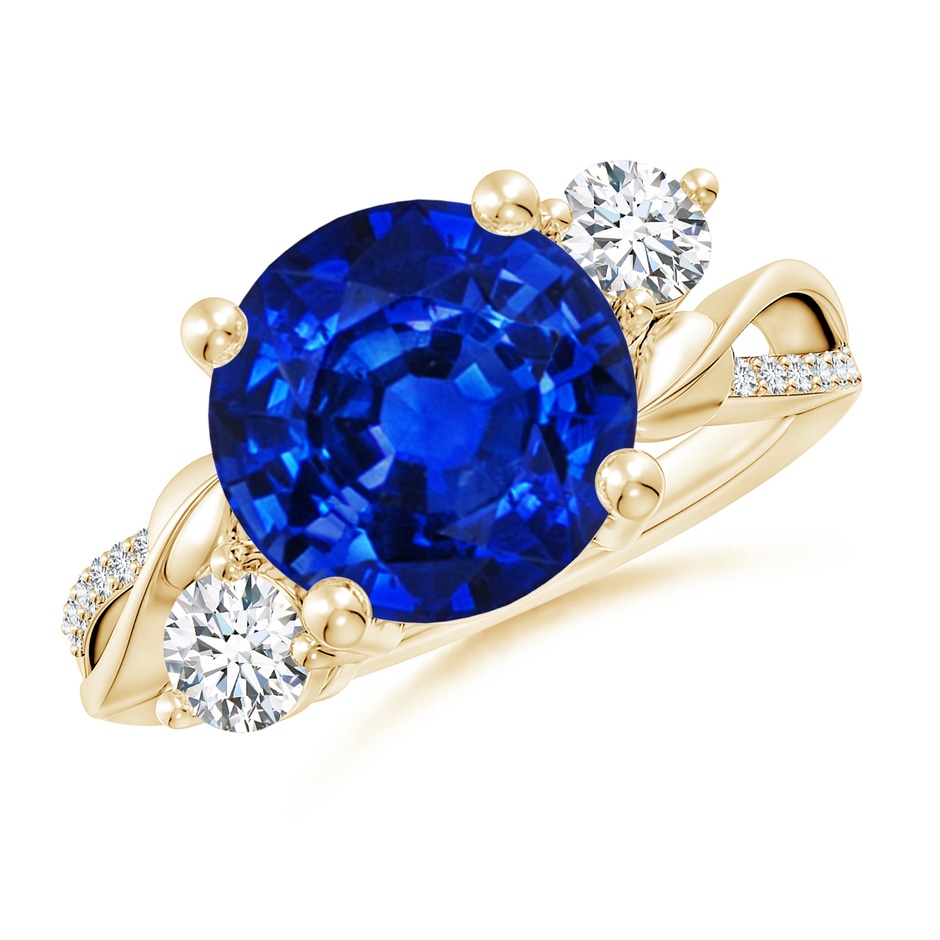 10mm Lab-Grown Sapphire and Diamond Twisted Vine Ring in Yellow Gold 