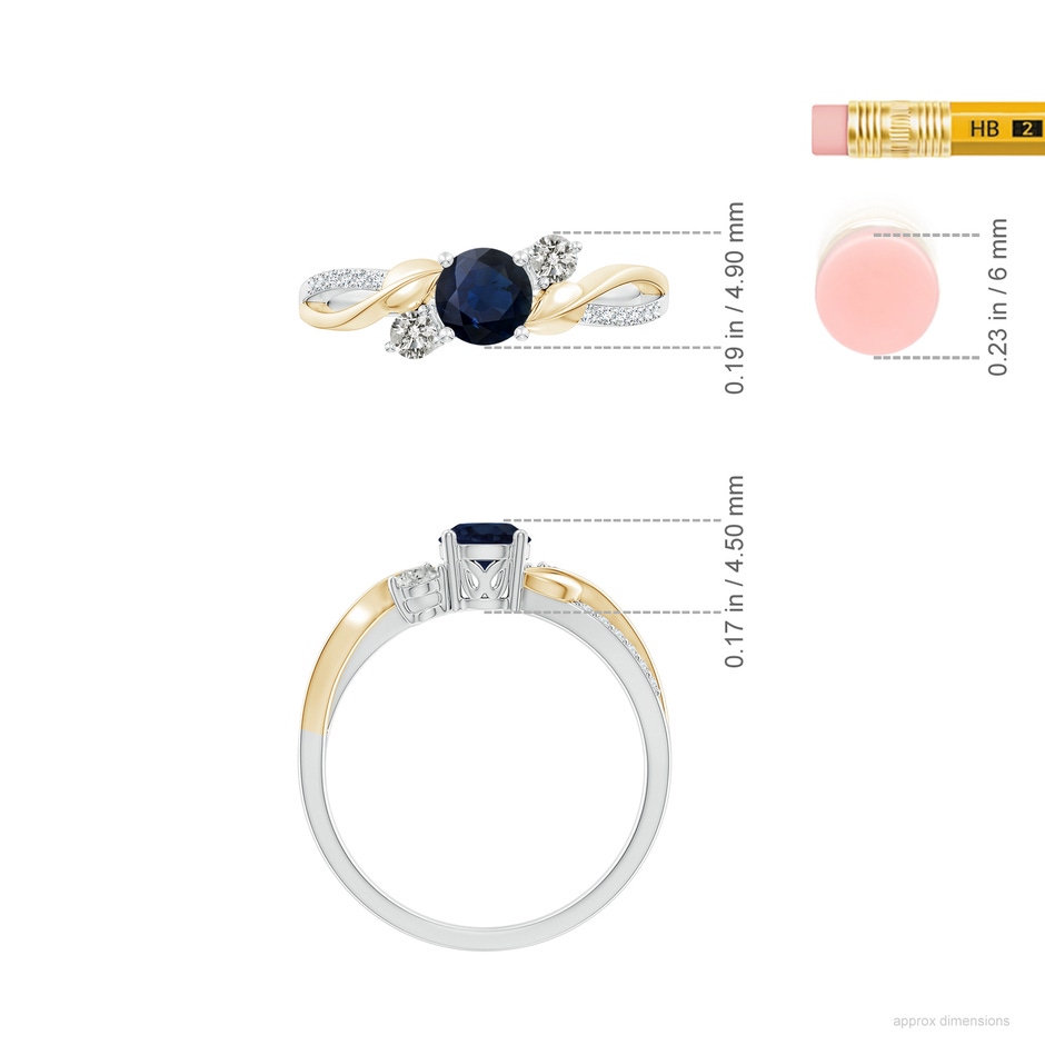 5mm A Sapphire and Diamond Twisted Vine Ring in 10K White Gold 10K Yellow Gold ruler