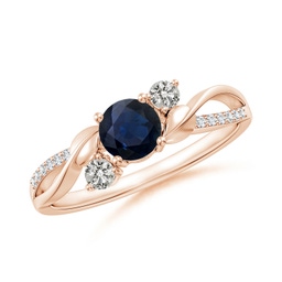 Three Stone Rose Gold Blue Sapphire Rings