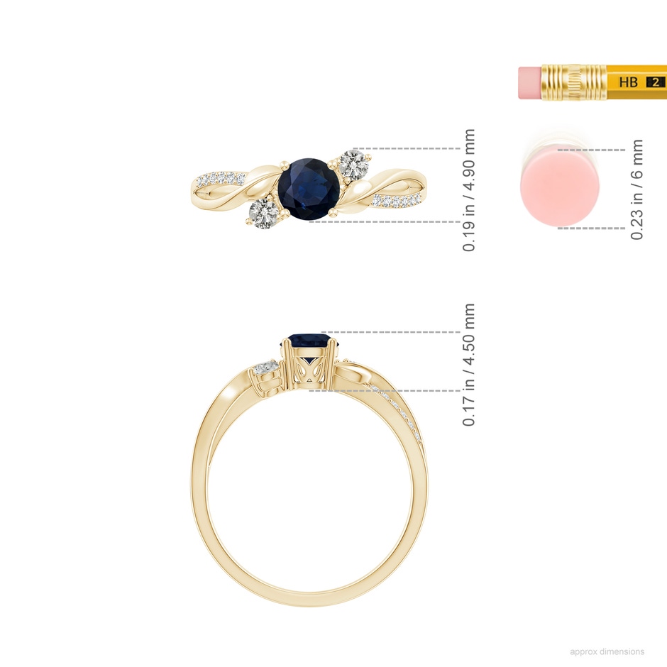 5mm A Sapphire and Diamond Twisted Vine Ring in Yellow Gold ruler