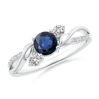 5mm AA Sapphire and Diamond Twisted Vine Ring in 10K White Gold