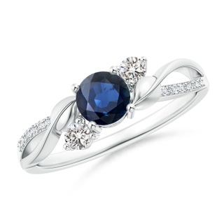 5mm AA Sapphire and Diamond Twisted Vine Ring in 9K White Gold