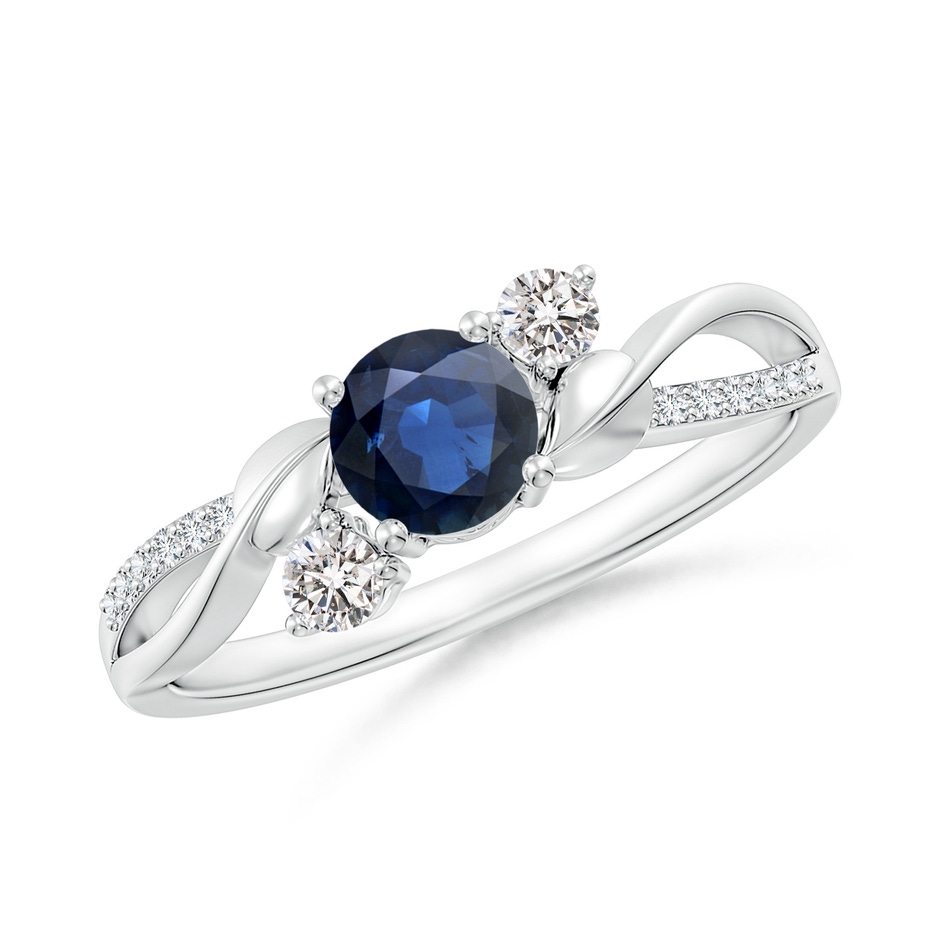 5mm AA Sapphire and Diamond Twisted Vine Ring in 9K White Gold 