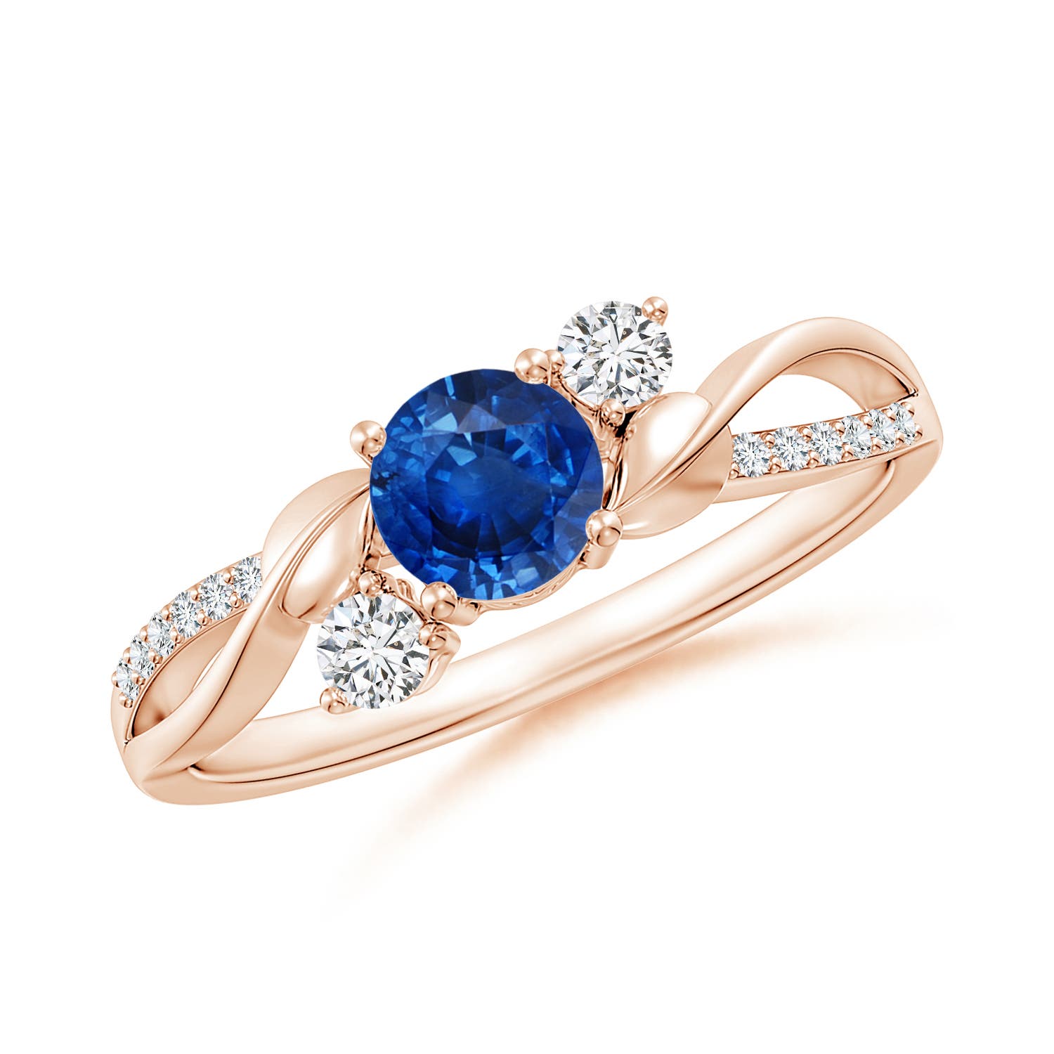 5mm AAA Sapphire and Diamond Twisted Vine Ring in 18CT Rose Gold