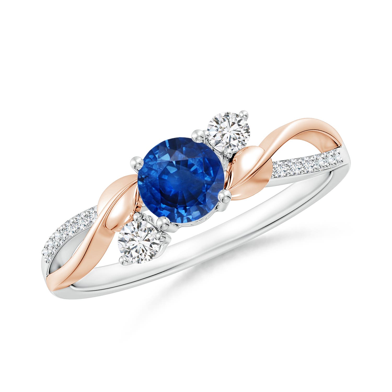 5mm AAA Sapphire and Diamond Twisted Vine Ring in 18K White Gold 18K Rose Gold
