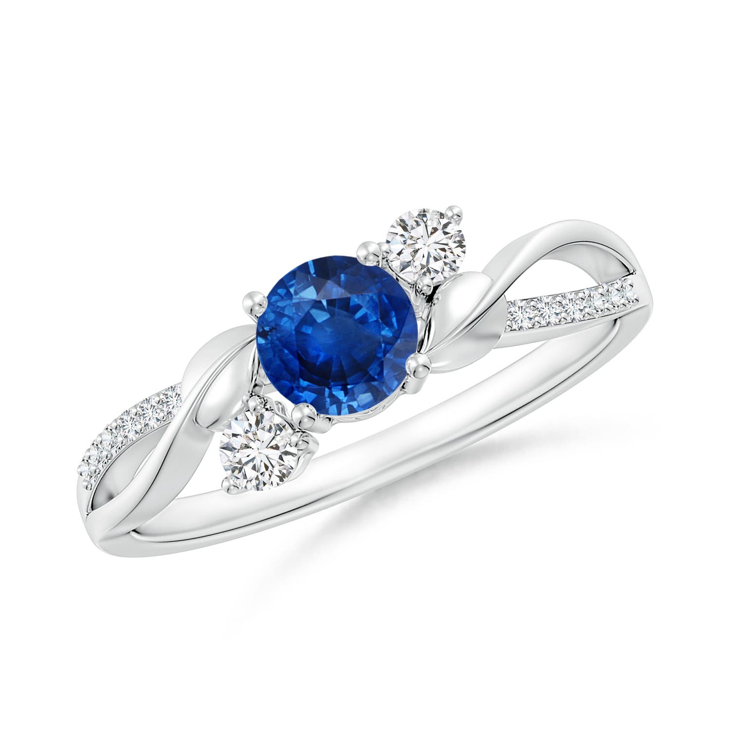 5mm AAA Sapphire and Diamond Twisted Vine Ring in 18K White Gold