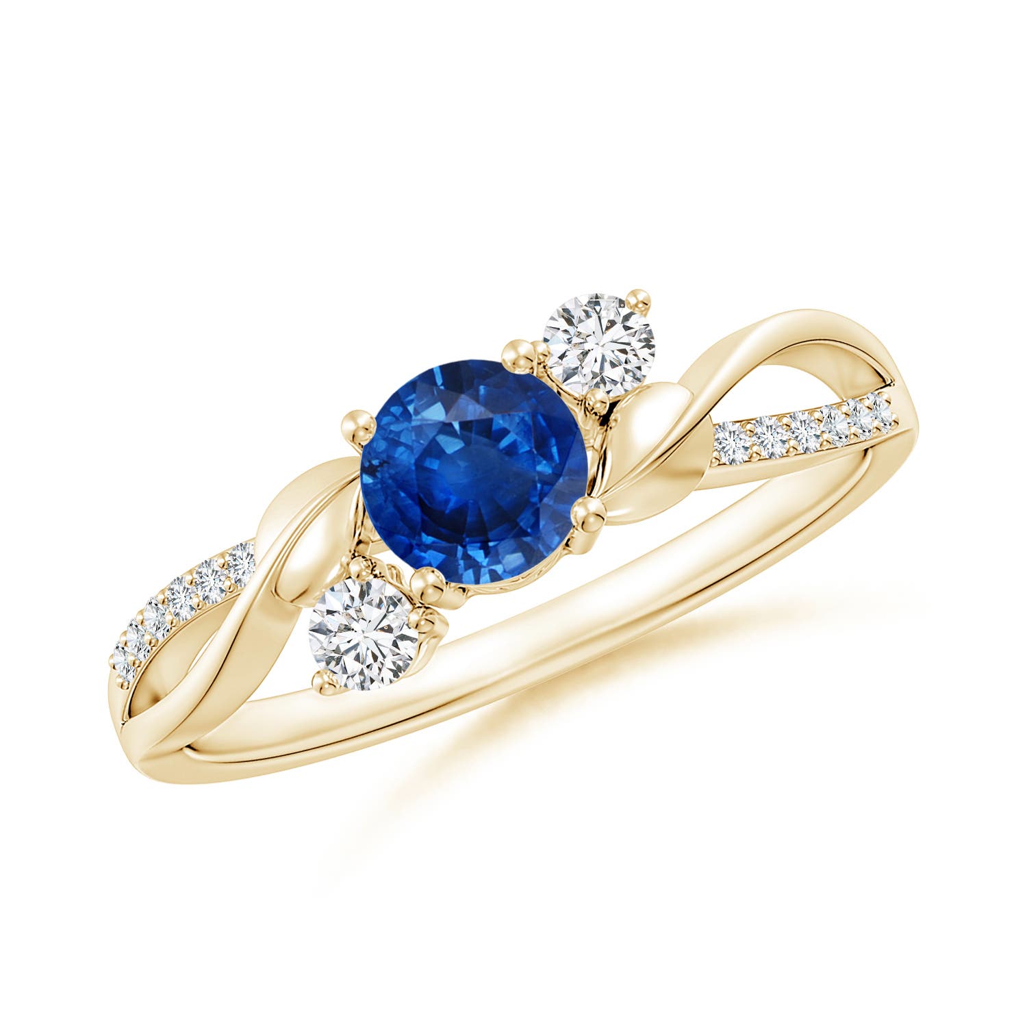 5mm AAA Sapphire and Diamond Twisted Vine Ring in 18CT Yellow Gold