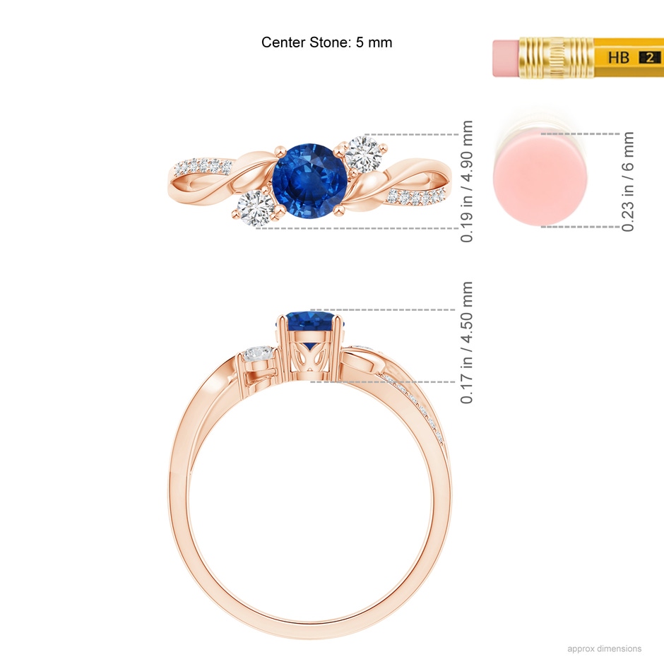 5mm AAA Sapphire and Diamond Twisted Vine Ring in Rose Gold ruler