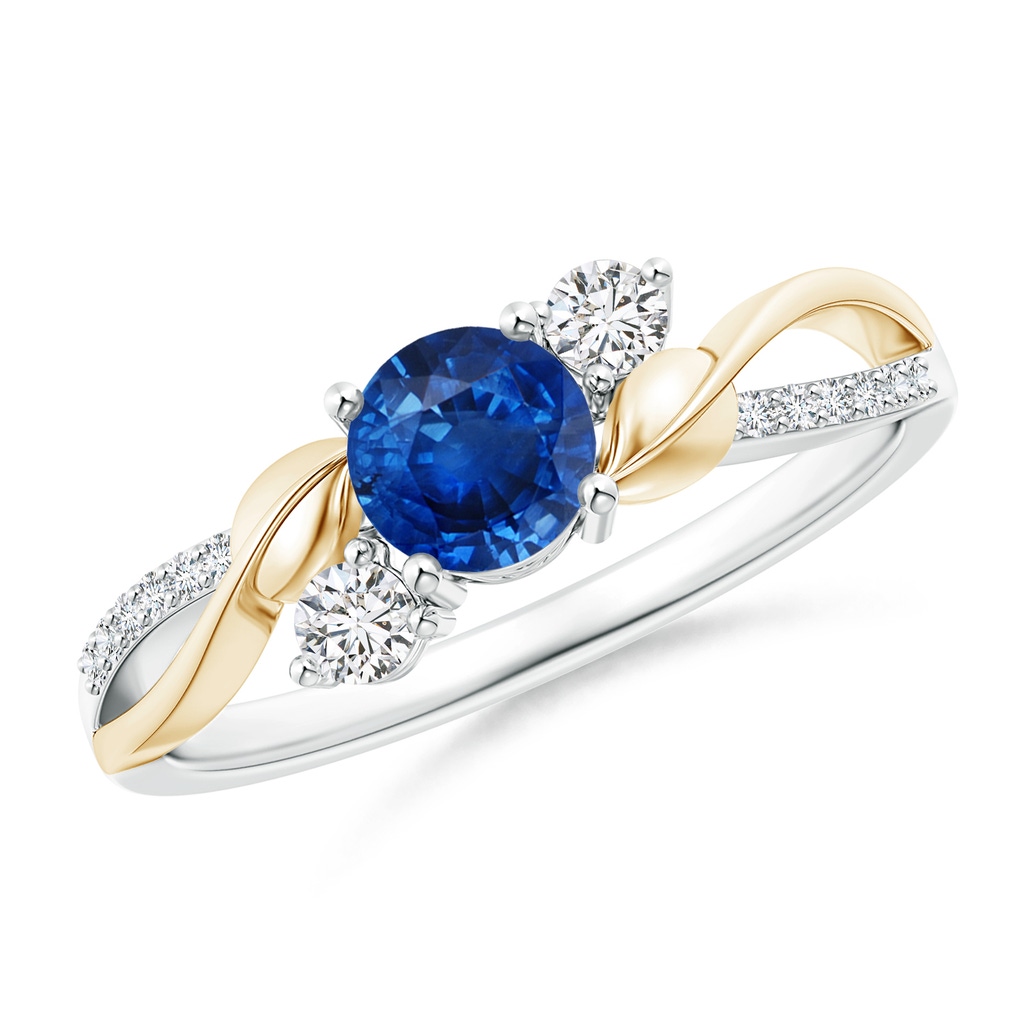 5mm AAA Sapphire and Diamond Twisted Vine Ring in White Gold Yellow Gold