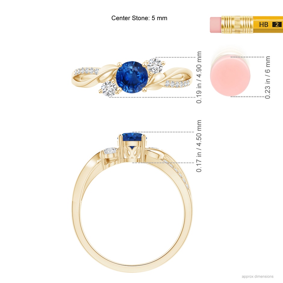 5mm AAA Sapphire and Diamond Twisted Vine Ring in Yellow Gold ruler