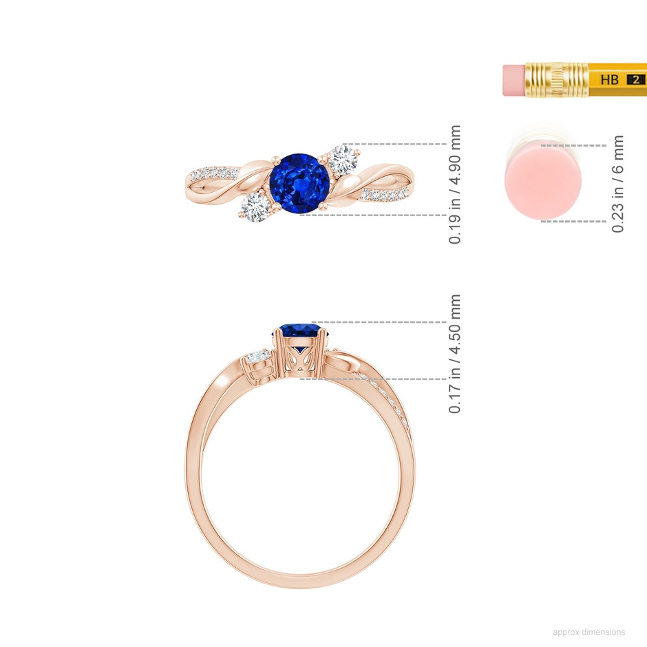 5mm AAAA Sapphire and Diamond Twisted Vine Ring in 18K Rose Gold ruler