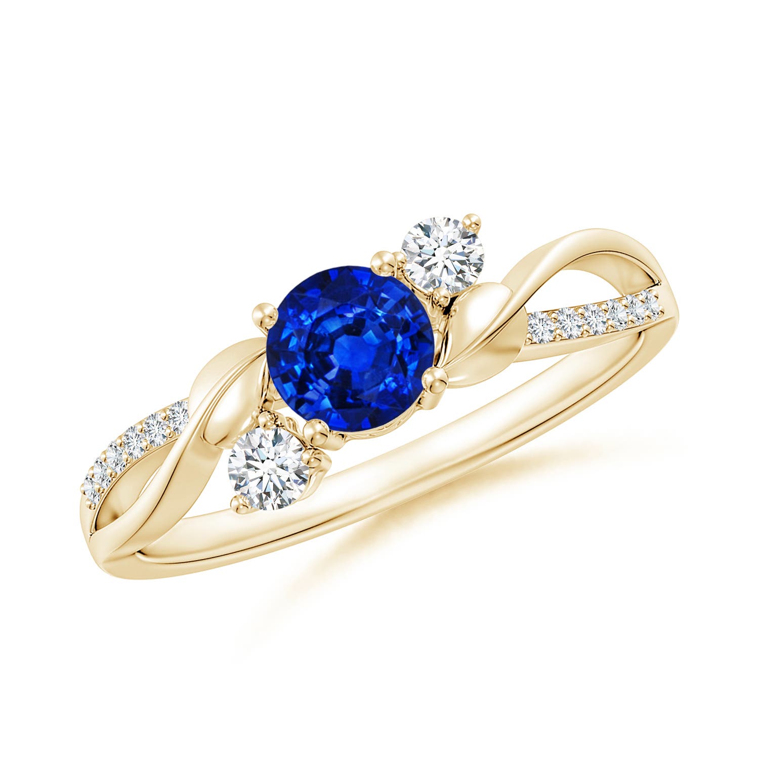 5mm AAAA Sapphire and Diamond Twisted Vine Ring in 18CT Yellow Gold