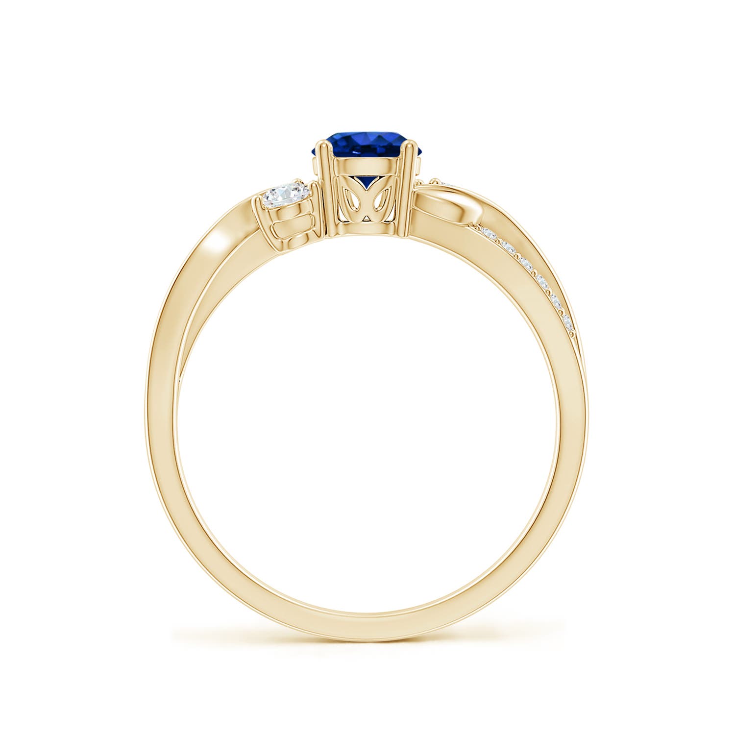 5mm AAAA Sapphire and Diamond Twisted Vine Ring in 18K Yellow Gold