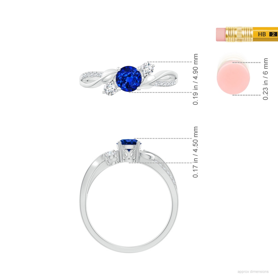 5mm AAAA Sapphire and Diamond Twisted Vine Ring in 9K White Gold ruler