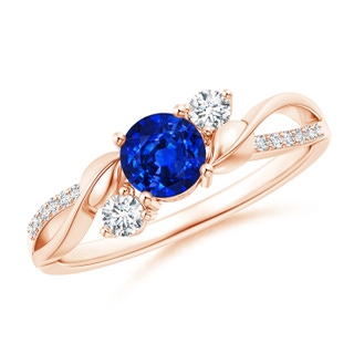 5mm AAAA Sapphire and Diamond Twisted Vine Ring in Rose Gold
