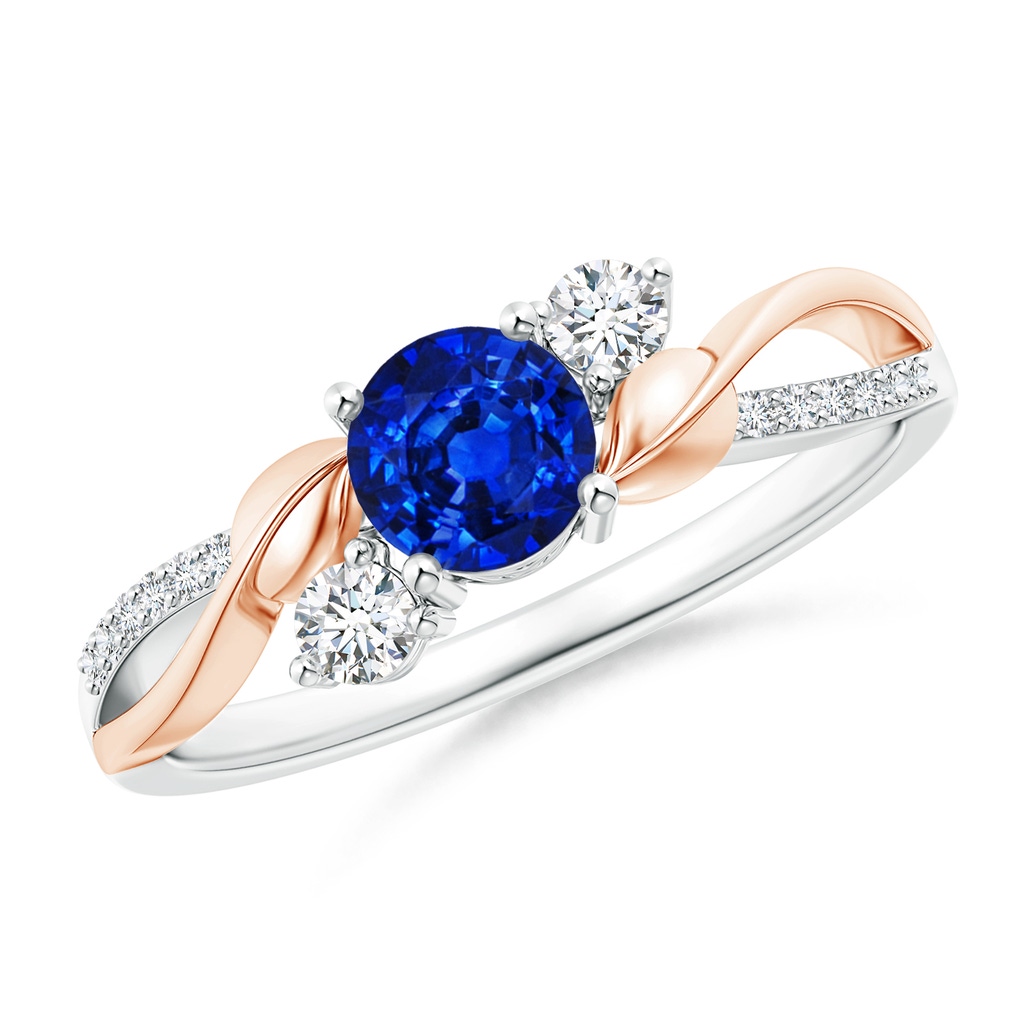 5mm AAAA Sapphire and Diamond Twisted Vine Ring in White Gold Rose Gold