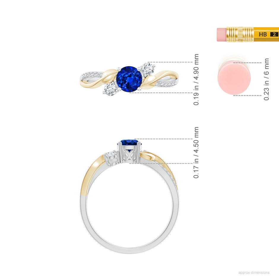 5mm AAAA Sapphire and Diamond Twisted Vine Ring in White Gold Yellow Gold ruler
