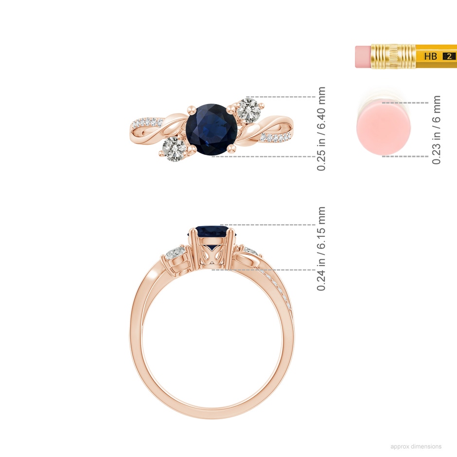 6mm A Sapphire and Diamond Twisted Vine Ring in Rose Gold ruler