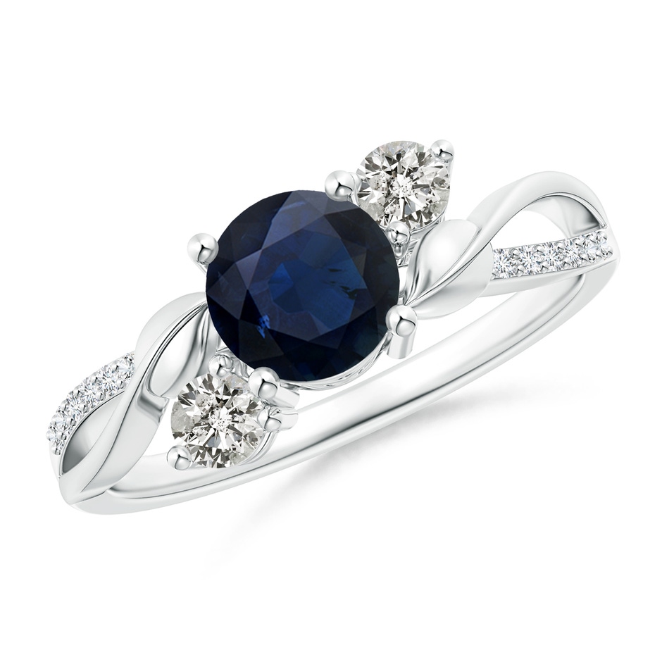6mm A Sapphire and Diamond Twisted Vine Ring in White Gold 