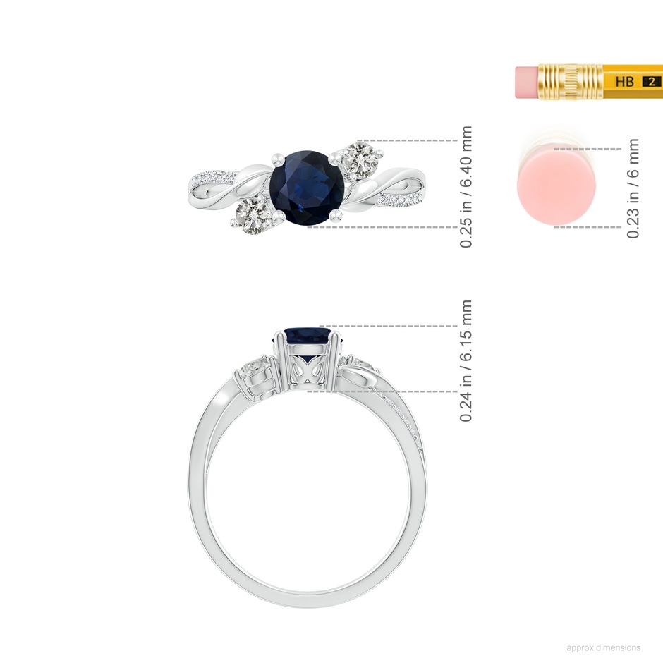 6mm A Sapphire and Diamond Twisted Vine Ring in White Gold ruler