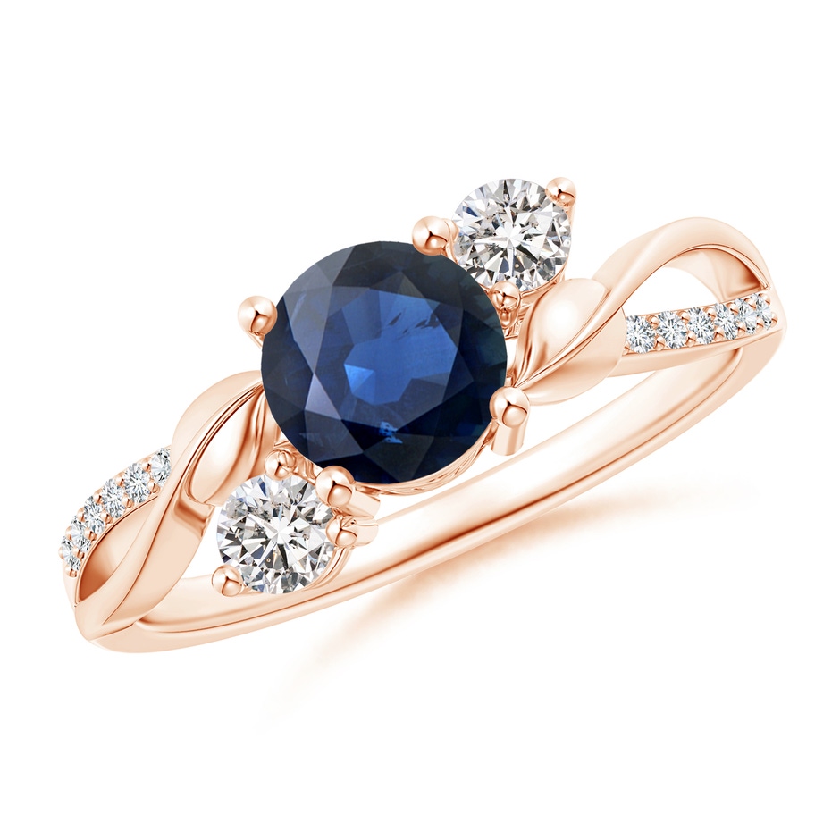 6mm AA Sapphire and Diamond Twisted Vine Ring in Rose Gold 
