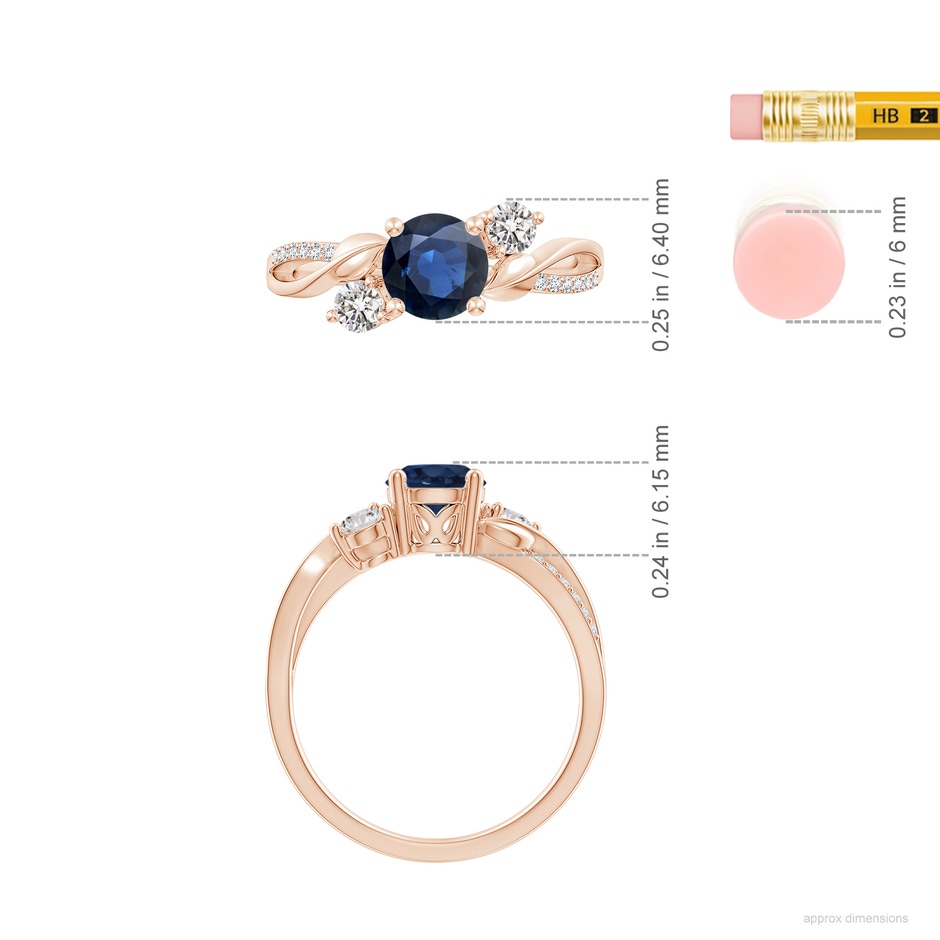 6mm AA Sapphire and Diamond Twisted Vine Ring in Rose Gold ruler