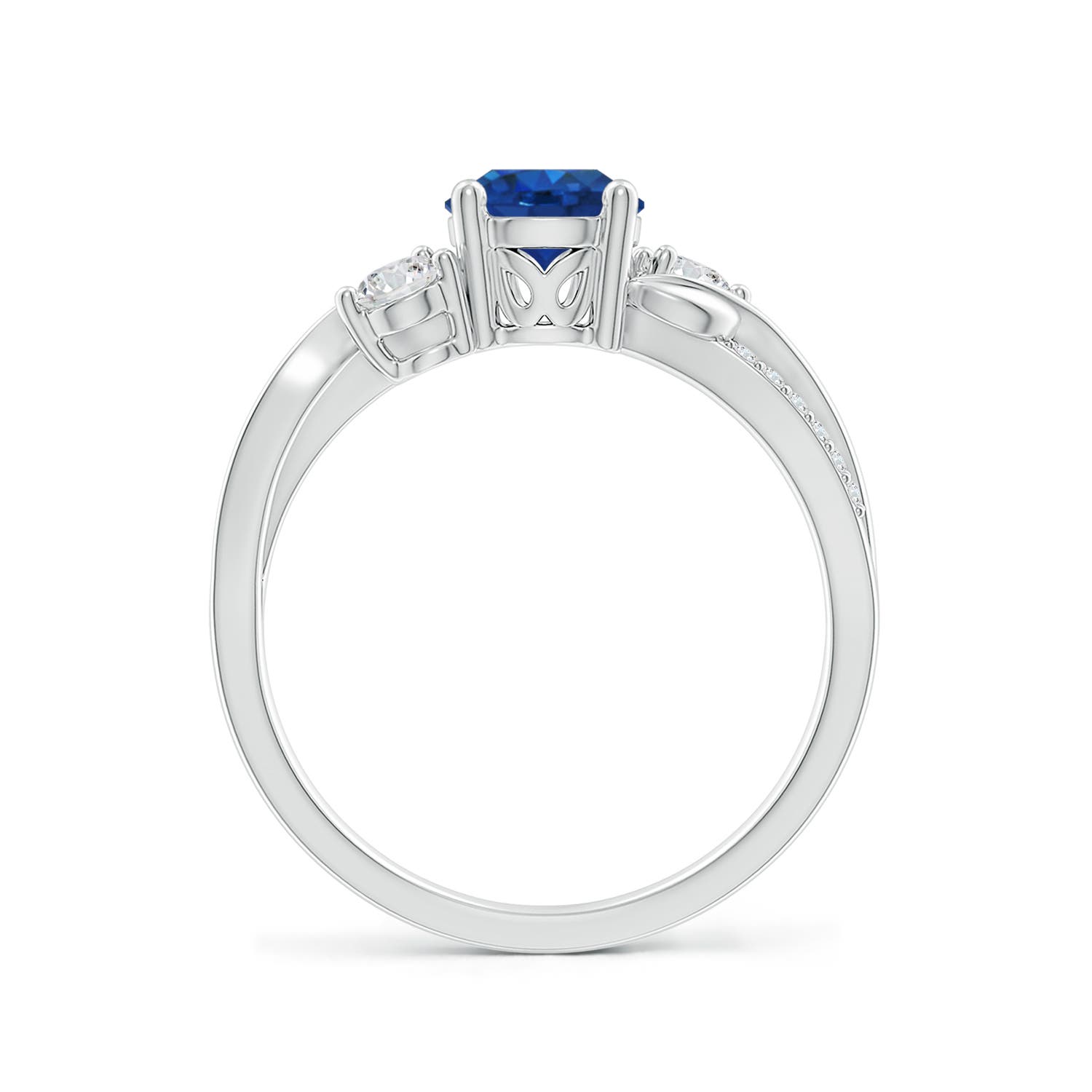 6mm AAA Sapphire and Diamond Twisted Vine Ring in 18K White Gold