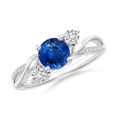 6mm AAA Sapphire and Diamond Twisted Vine Ring in White Gold