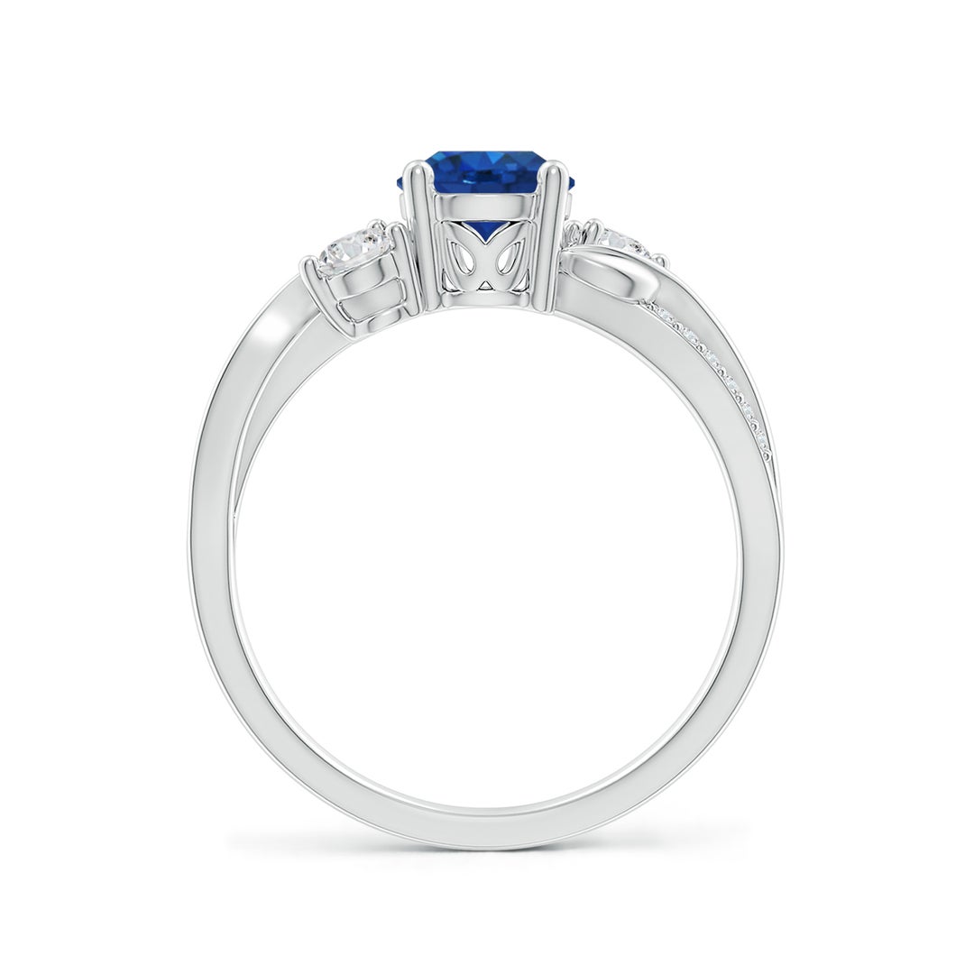 6mm AAA Sapphire and Diamond Twisted Vine Ring in White Gold - side 3