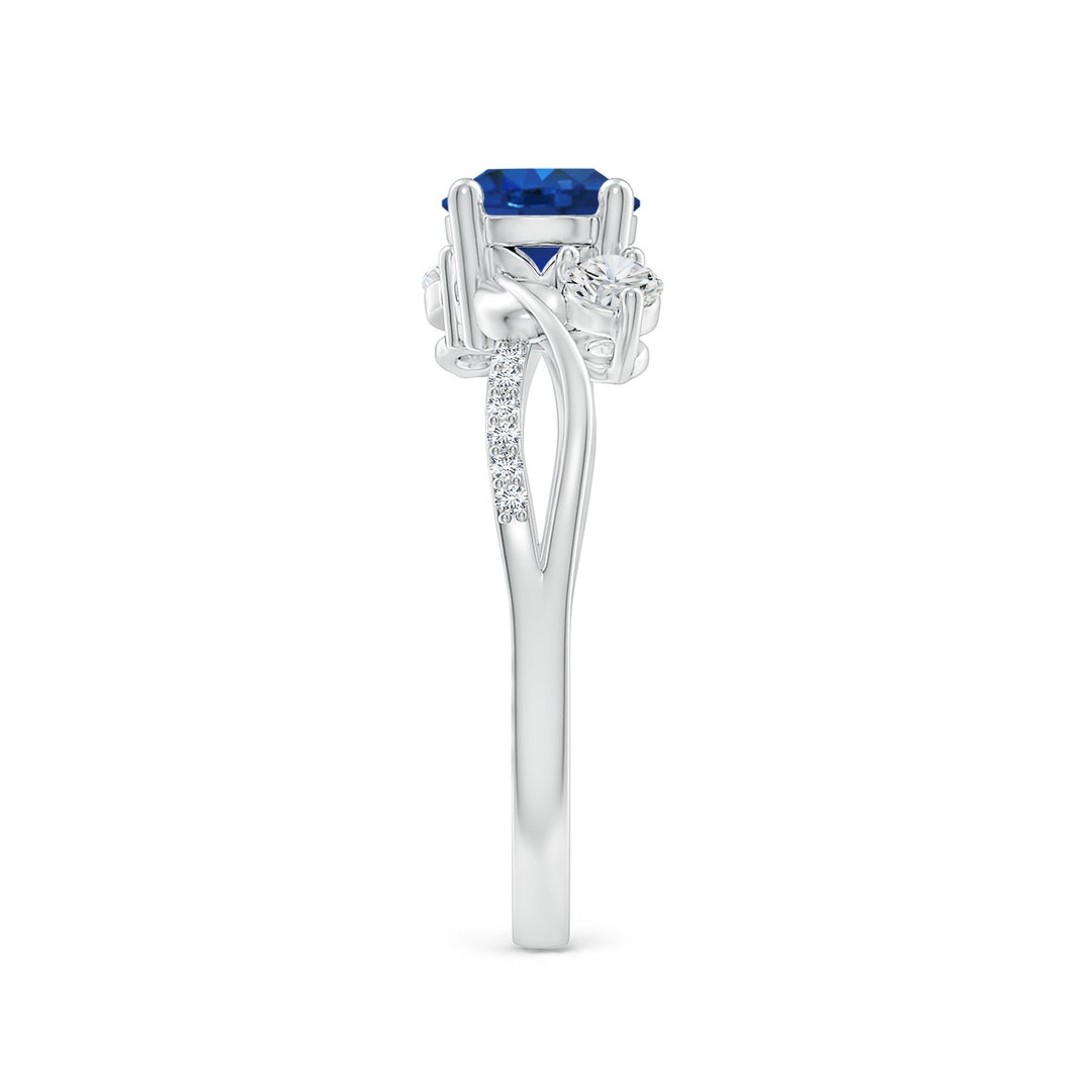 6mm AAA Sapphire and Diamond Twisted Vine Ring in White Gold - side 5