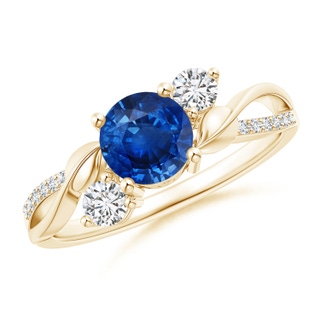 6mm AAA Sapphire and Diamond Twisted Vine Ring in Yellow Gold
