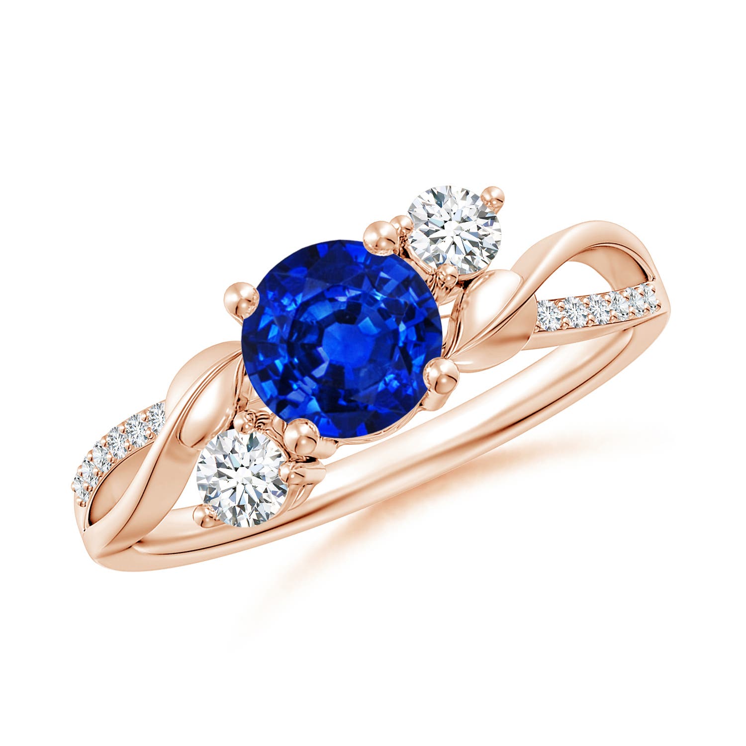 6mm AAAA Sapphire and Diamond Twisted Vine Ring in 18K Rose Gold