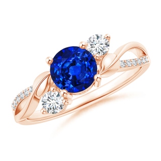 6mm AAAA Sapphire and Diamond Twisted Vine Ring in Rose Gold