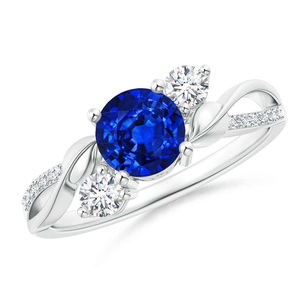 6mm AAAA Sapphire and Diamond Twisted Vine Ring in White Gold