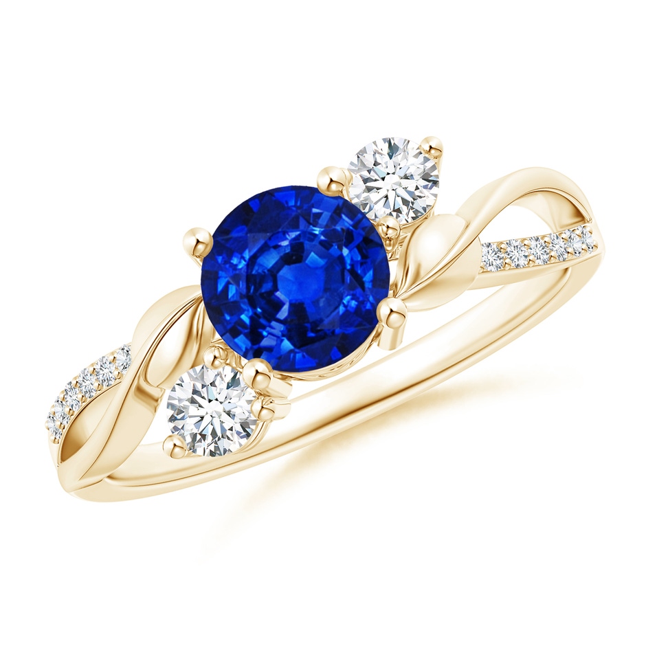 6mm AAAA Sapphire and Diamond Twisted Vine Ring in Yellow Gold 