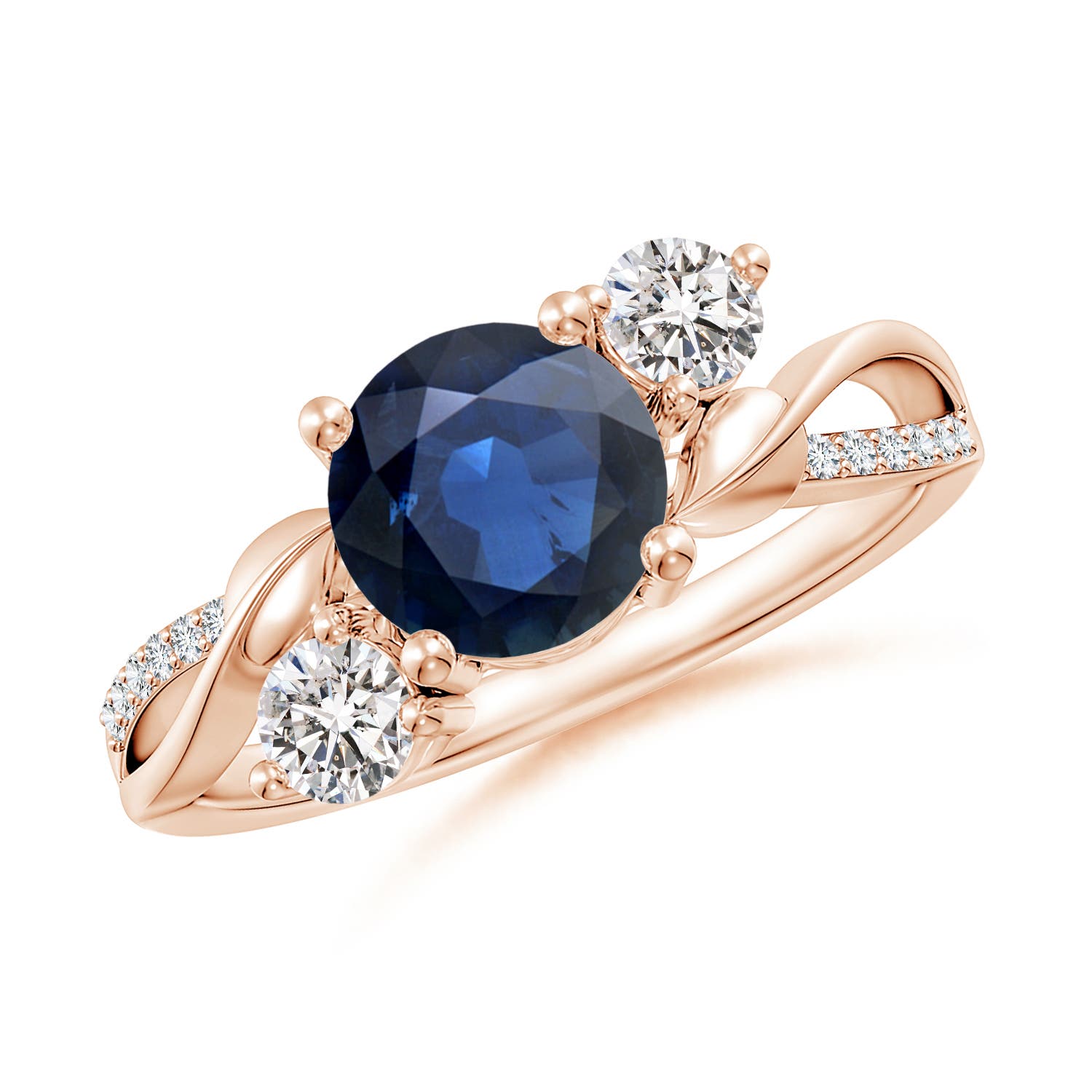 7mm AA Sapphire and Diamond Twisted Vine Ring in 18K Rose Gold