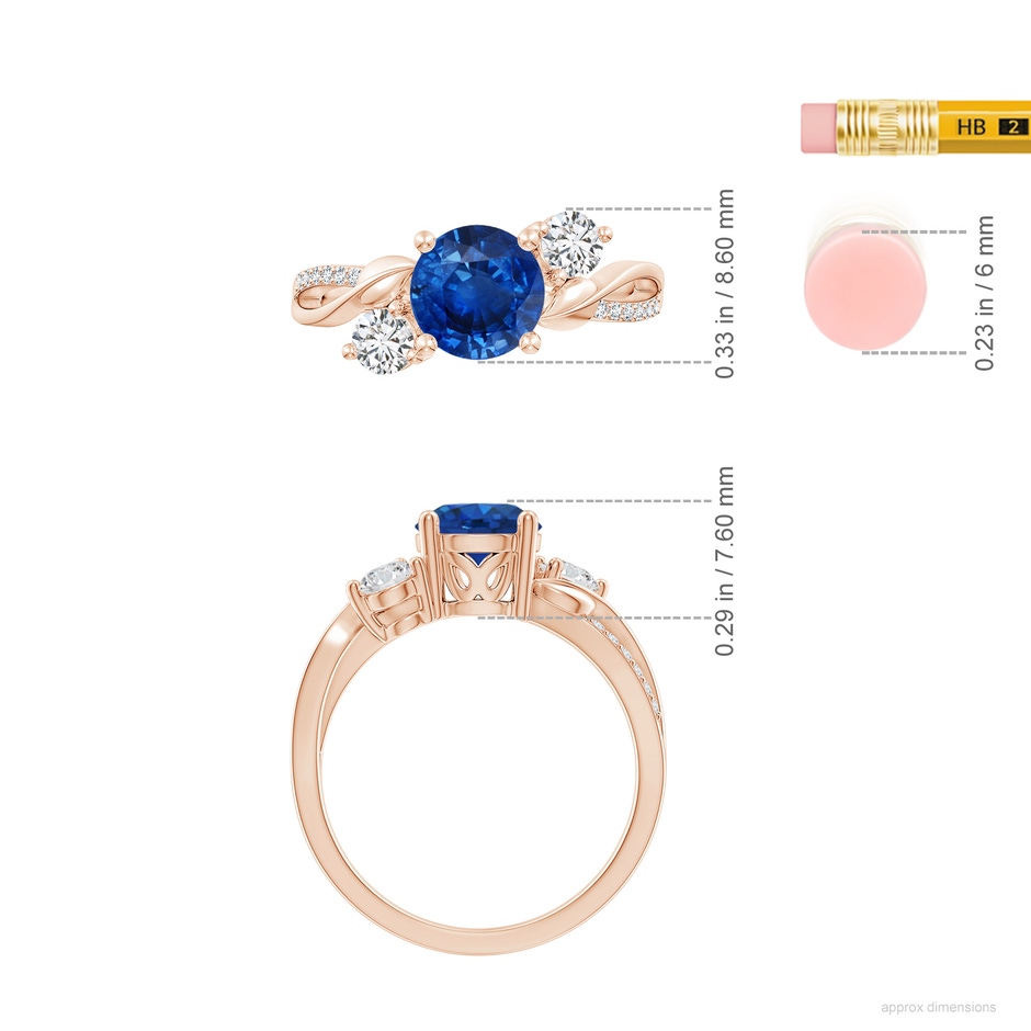 7mm AAA Sapphire and Diamond Twisted Vine Ring in 18K Rose Gold ruler