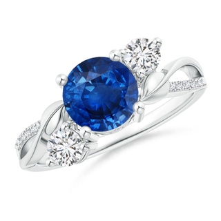 7mm AAA Sapphire and Diamond Twisted Vine Ring in 9K White Gold