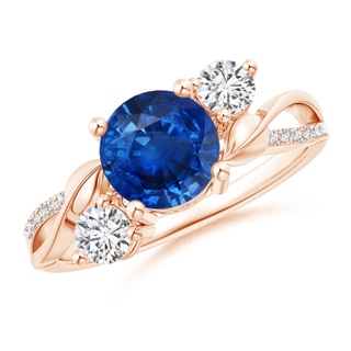 7mm AAA Sapphire and Diamond Twisted Vine Ring in Rose Gold