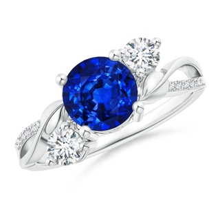 7mm AAAA Sapphire and Diamond Twisted Vine Ring in 10K White Gold