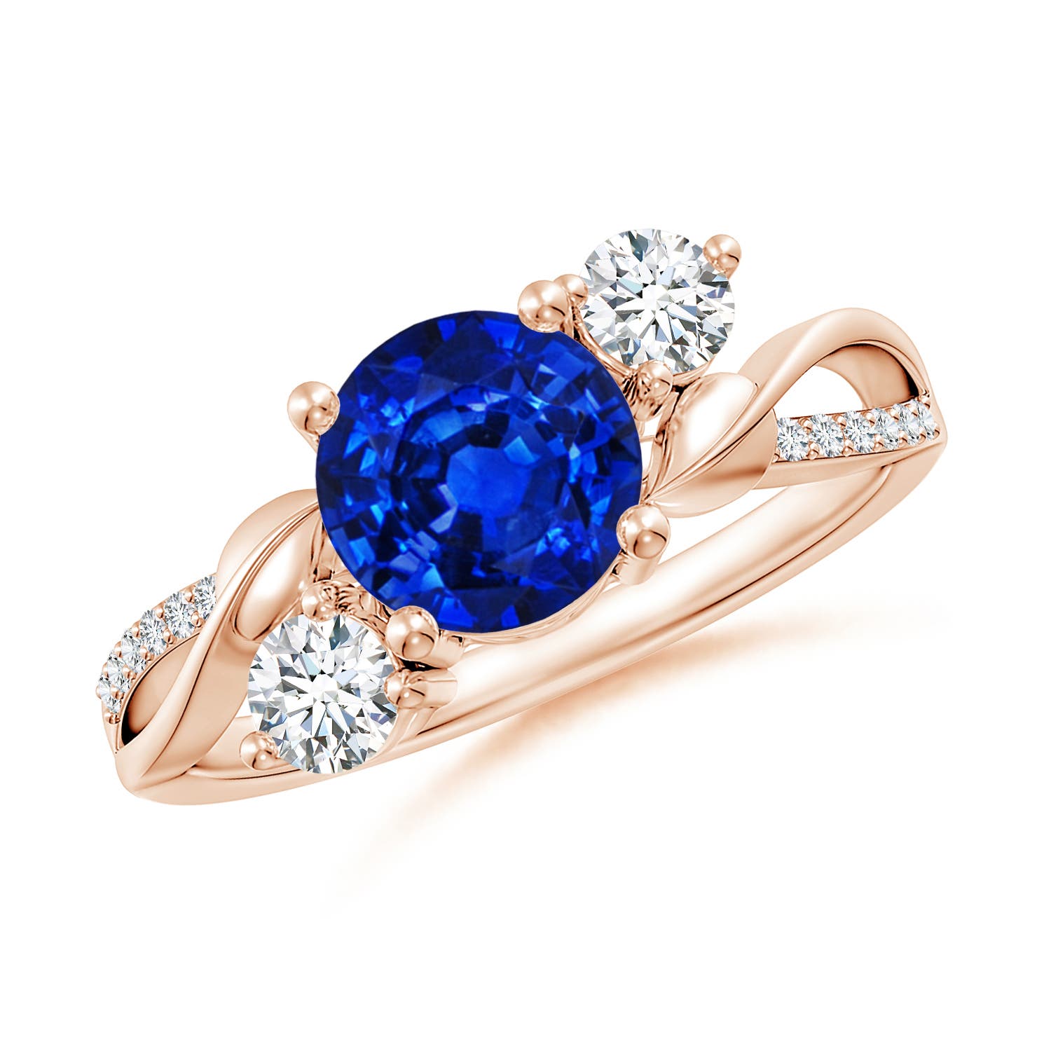 7mm AAAA Sapphire and Diamond Twisted Vine Ring in 18CT Rose Gold