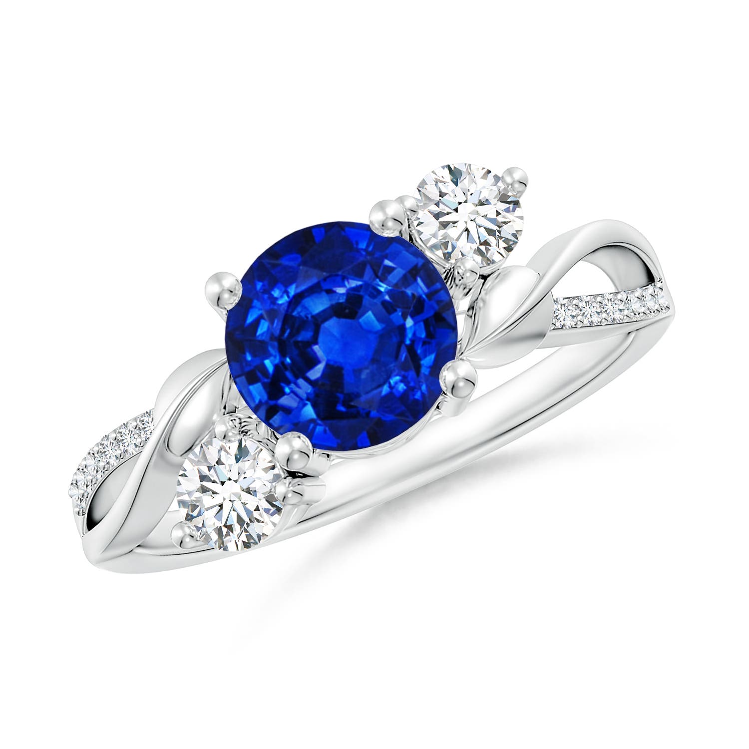 7mm AAAA Sapphire and Diamond Twisted Vine Ring in 18CT White Gold