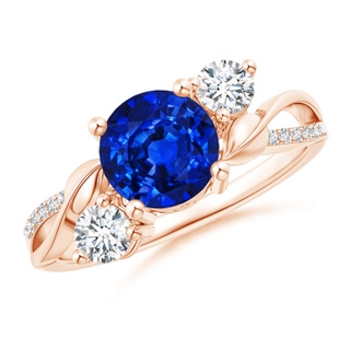 7mm AAAA Sapphire and Diamond Twisted Vine Ring in Rose Gold