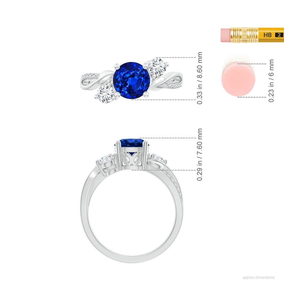 7mm AAAA Sapphire and Diamond Twisted Vine Ring in White Gold ruler