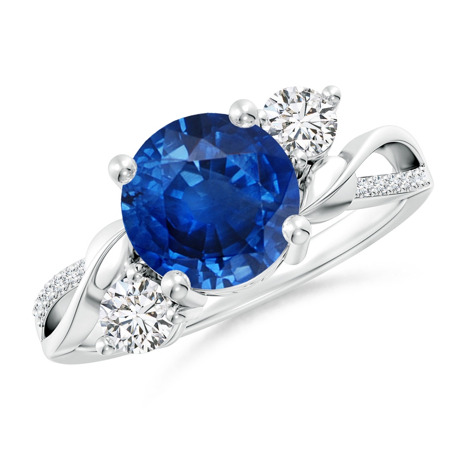 8mm AAA Sapphire and Diamond Twisted Vine Ring in White Gold 